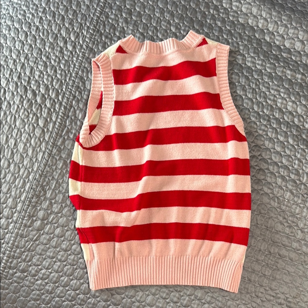Red and White Striped Sleeveless Sweater Vest